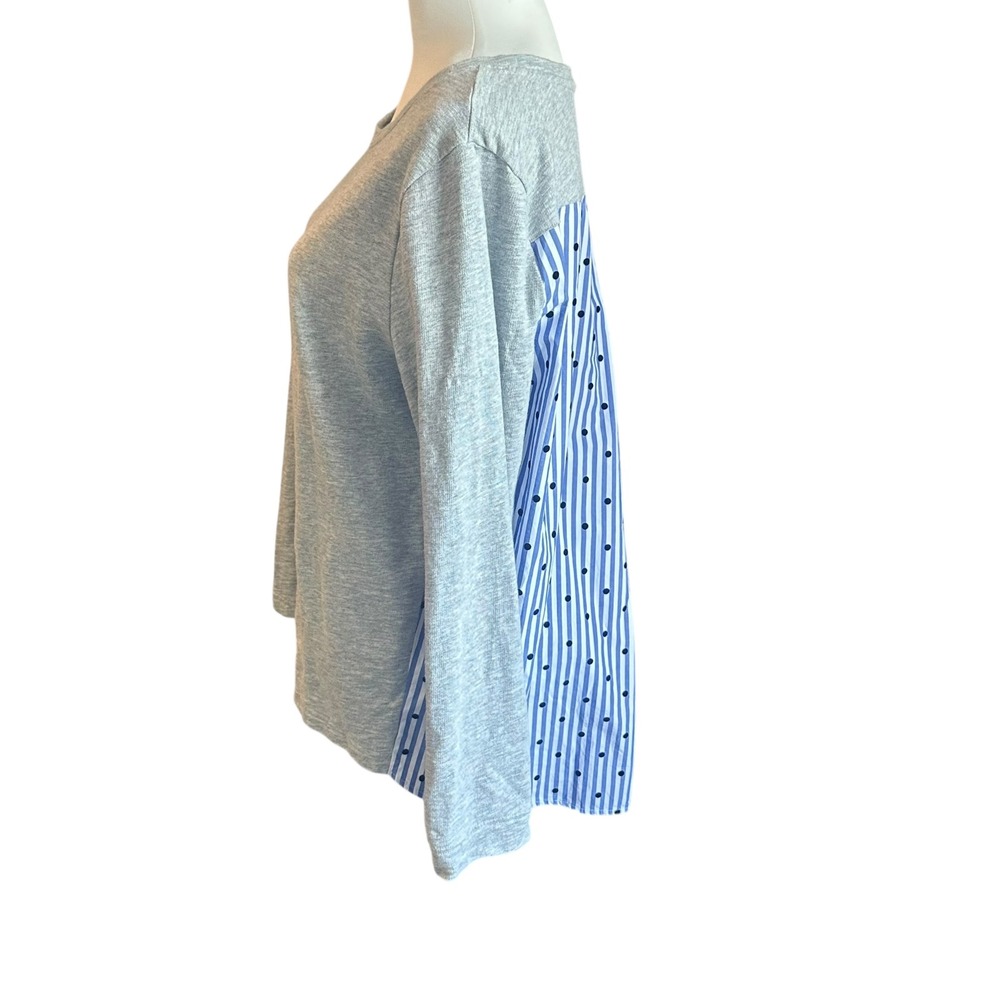 Talbots Plus Top Women's 1X Gray Knit Mixed Media Striped Polka Dot Accent - Picture 2 of 10